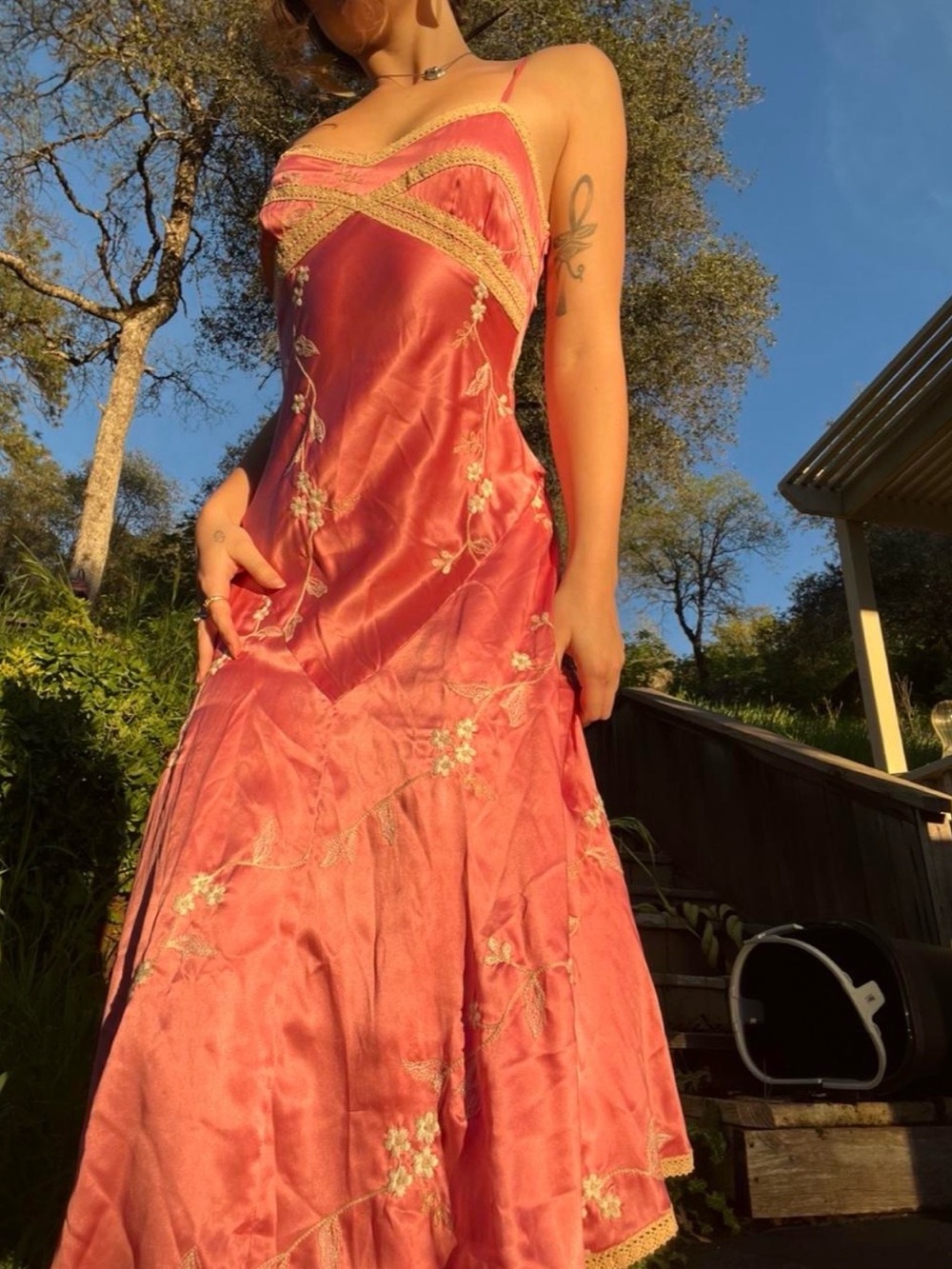 Vintage 90s Betsey Johnson New York Pink 100% silk Dress with floral details